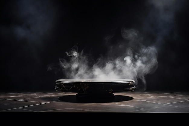 Podium aus schwarzem Marmor mit leerer Tischplatte im minimalistischen Design „Generative Ai“.