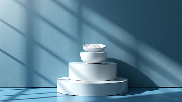 Podium blanco detallado con elegantes líneas azules para la presentación de productos cosméticos Ilustración moderna