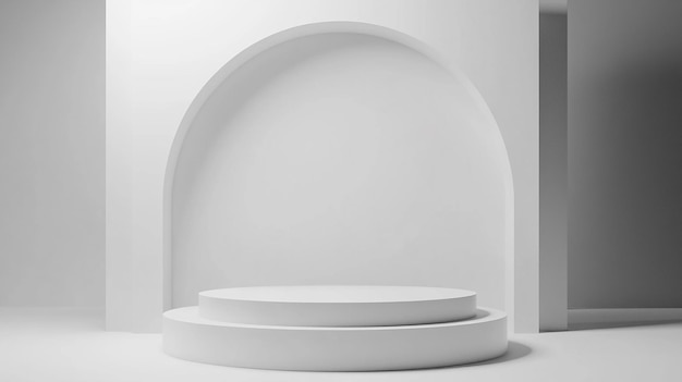 Podium blanco minimalista con fondo arqueado