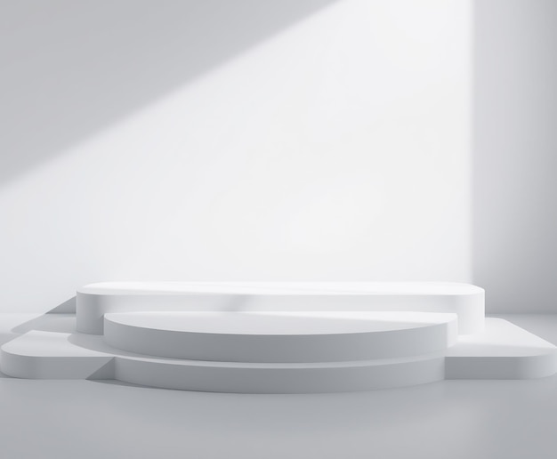 Podium blanco minimalista con luz solar