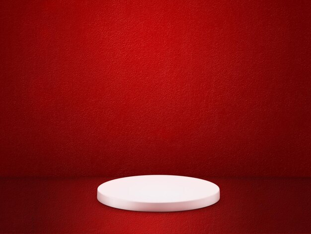 Podium blanco vacío sobre fondo rojo Mock up stand para presentación de productos Rendering 3D