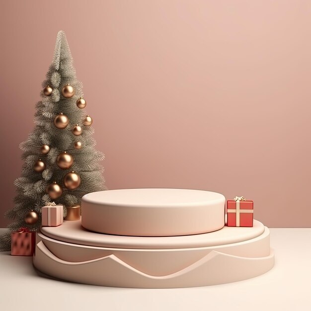 Podium de cena 3D para apresentação do seu produto com fundo de decoração de Natal