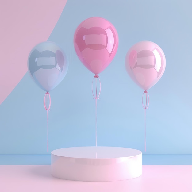 Podium de Eventos Minimalistas com Balões Coloridos