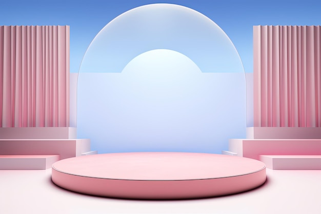 Podium de exposição de produtos em pastel azul e rosa Vitrine vazia para apresentação de produtos cosméticos