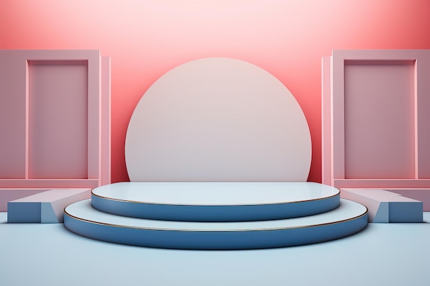 Podium de exposição de produtos em pastel azul e rosa Vitrine vazia para apresentação de produtos cosméticos