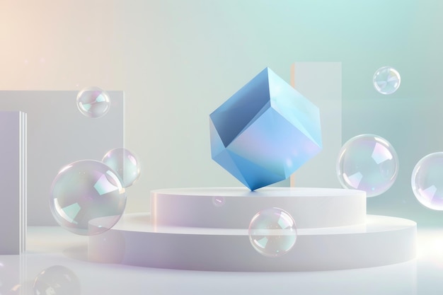 Podium elegante con forma geométrica flotante