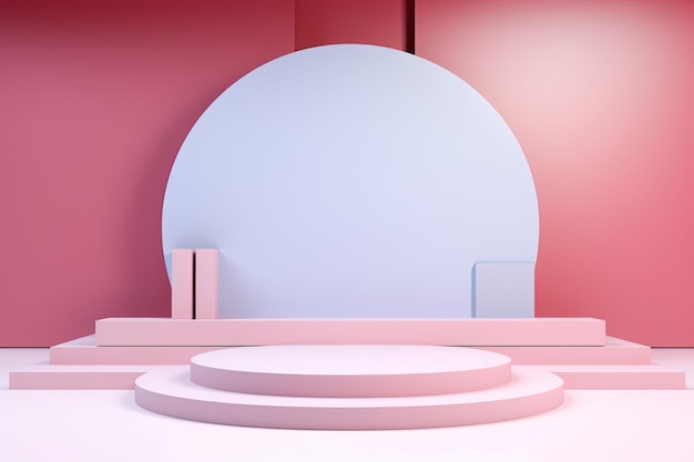 Podium de exhibición de productos en pastel azul y rosa Vitrina vacía para la presentación de productos cosméticos