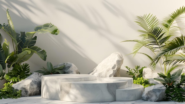 Podium exibição mínima moda luxo abstrato com sombra de beleza de planta para bandeira