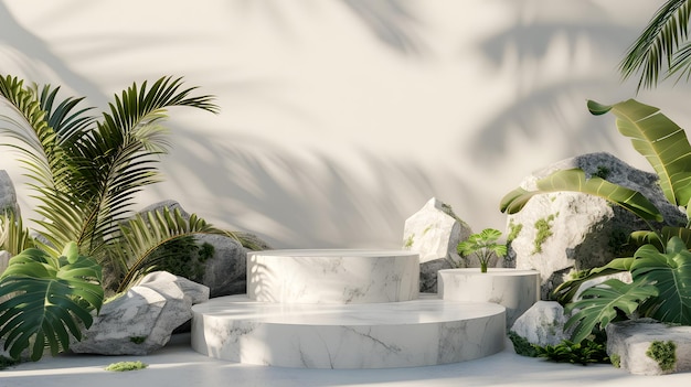 Podium exibição minimal moda luxo abstrato com sombra de beleza vegetal para maqueta de bandeira