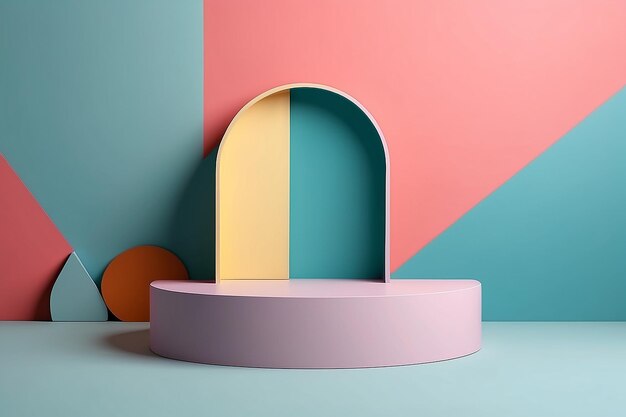 Podium en forma de geometría contra un fondo de colores