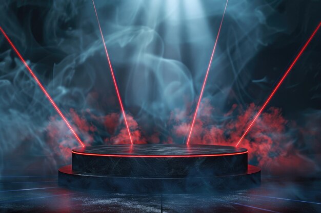 Foto podium für präsentationsprodukte spionage-themen-hintergrund mit farbigen laserlichtern
