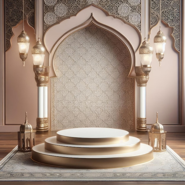 Podium für Produkte zeigt abstrakten Hintergrund Ramadan-Piedestal für soziale Medien