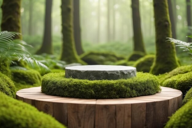 Podium-Hintergrund Produkt Moos Stein Grün Wald Kosmetik Ausstellung Natur Präsentation