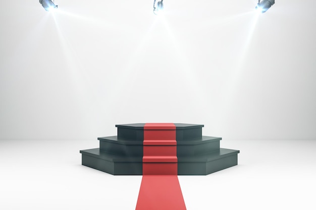 Podium iluminado con alfombra roja