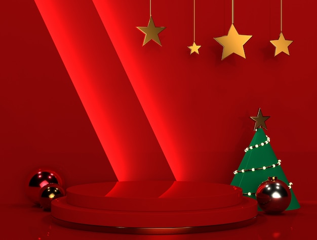 Foto podium lights y pedestales de productos navideños para pancartas o promociones.