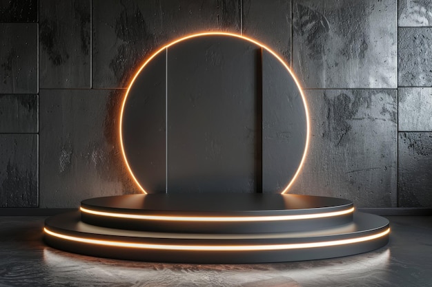 Podium de luz circular en una habitación oscura