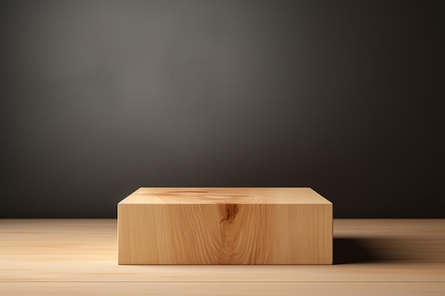 Podium de madera para la exhibición de productos sobre mesa de madera