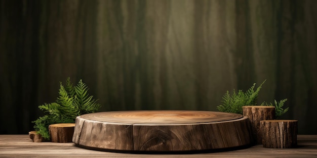 Foto podium de madera inspirado en la naturaleza para la exhibición de productos o la ceremonia de premiación