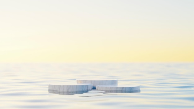 Podium de mármol en el océano escena de colocación de productos foto premium renderizado en 3D