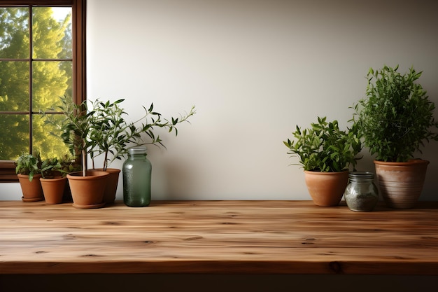 Podium de mesa de madera en el entorno de la cocina