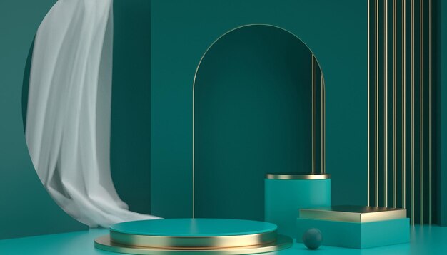 Podium minimalista de azul azulado y oro