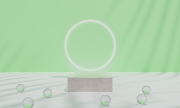 Podium mit buntem Hintergrundständer oder Podest auf Werbeanzeige 3D-Rendering