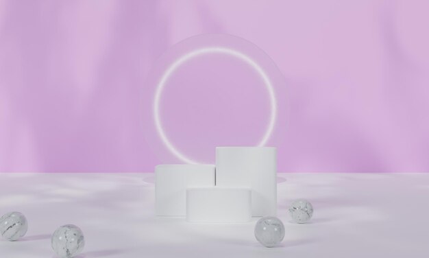 Podium mit buntem Hintergrundständer oder Podest auf Werbeanzeige 3D-Rendering