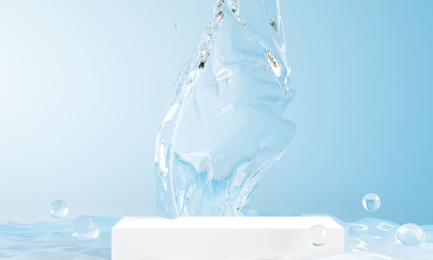 Podium mit Wasserspritzwirbel zur Produktpräsentation Natürlicher Schönheitssockel Entspannung und Gesundheit 3D-Illustrationx9