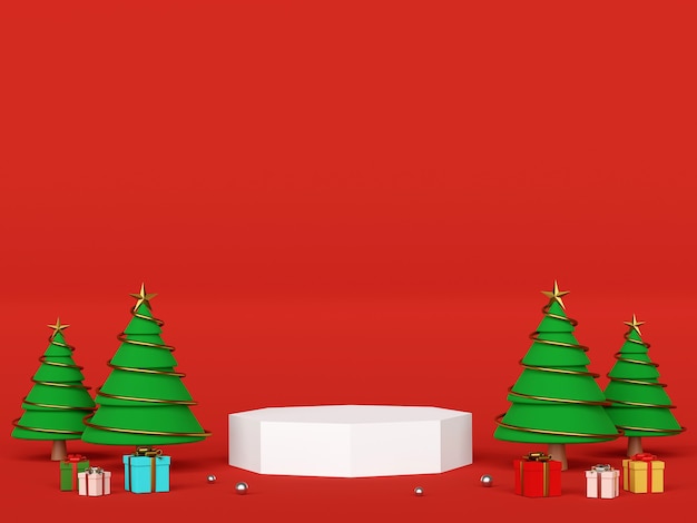 Podium mit Weihnachtsbaum für Produktwerbung 3d Rendering