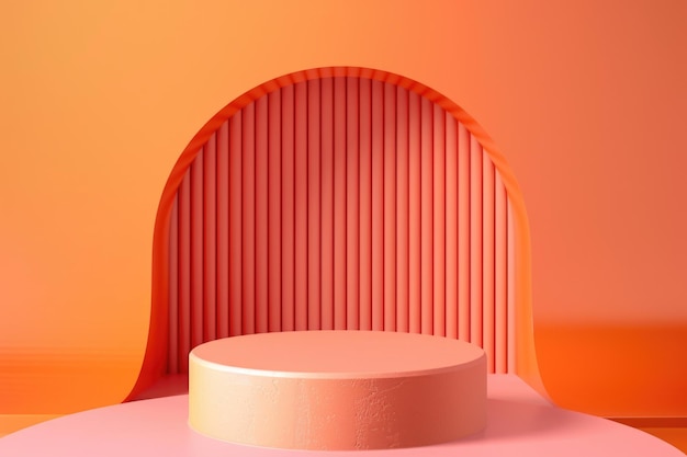 Podium naranja abstracto con telón de fondo pastel para la exhibición de productos cosméticos