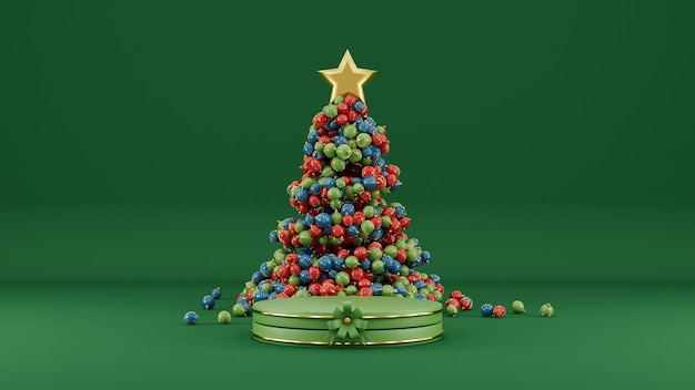 Pódium Navideño Árbol de Navidad Esferas Verdes