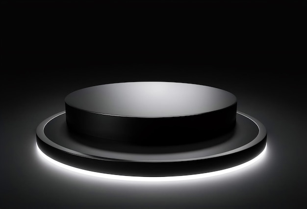 Podium negro iluminado con luz para la exhibición y introducción de productos