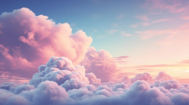 Podium de nubes surrealistas al aire libre en el cielo azul rosa pastel nubes suaves y esponjosas con espacio vacío