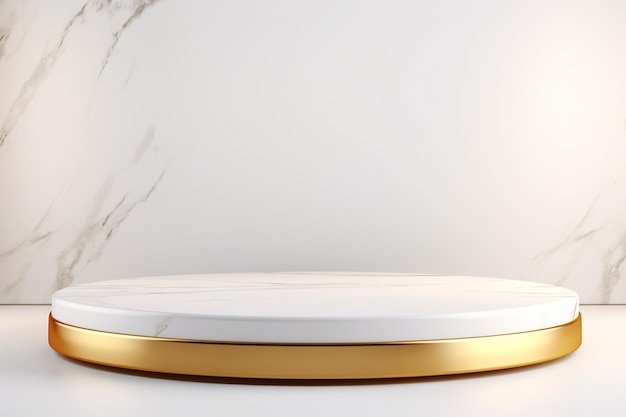 Foto podium de oro de mármol blanco aislado sobre un fondo blanco