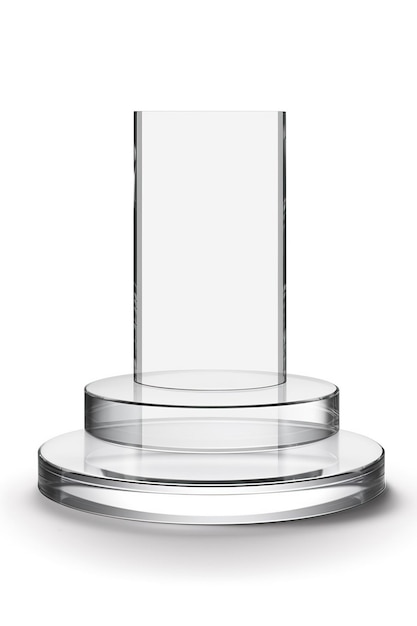 Foto podium pedestal de vidro de cristal em fundo branco ronda 3d