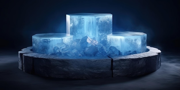 Podium de piedra de hielo de color azul para la exhibición de productos plataforma de escenario de piedra de invierno podium azul de nieve