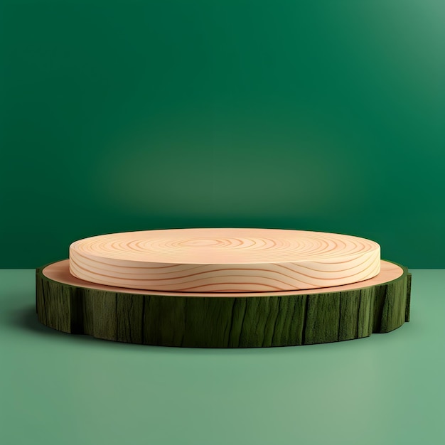 Podium plano de madera para la exhibición de productos de fondo verde 2