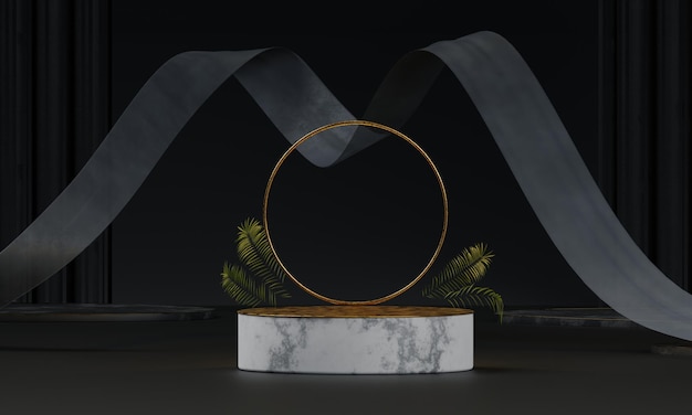Podium de presentación de productos minimalistas conjunto elegante color negro dominante mármol con acento dorado