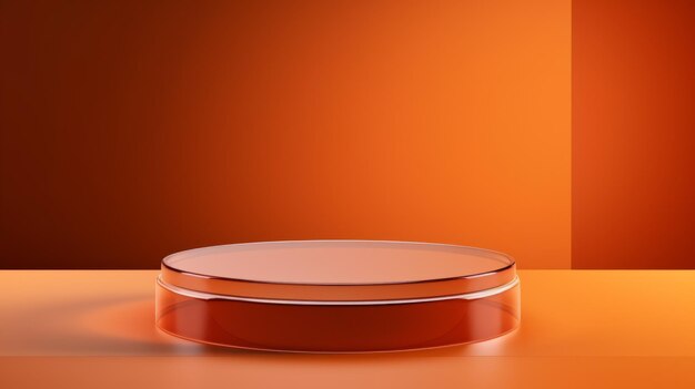 Podium de producto minimalista de vidrio naranja abstracto La escena para la presentación del producto Sala 3D con plataforma geométrica Piezón de escenario Ai Mockup de podio generado para un anuncio de producto