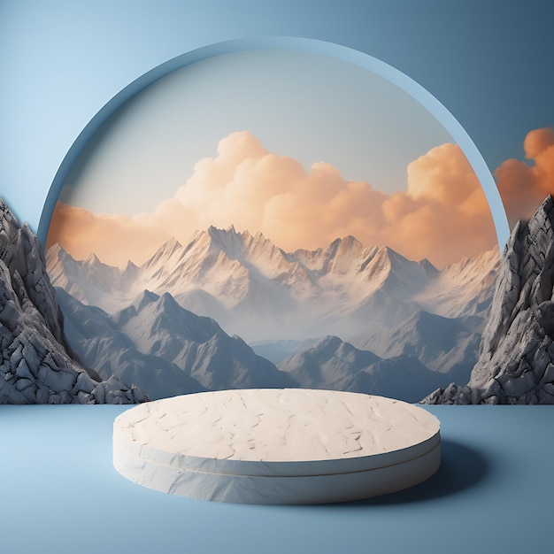 Podium-Produkt auf dem Gipfel des Berges Thema mit Kopierraum realistisches Foto