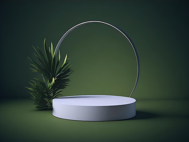 Podium-Produkt-Hintergrund-Display 3D-Mockup mit tropischen Palmblättern und goldenem Bogen