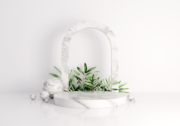 Podium que presenta un árbol justo en el centro de él 3d render
