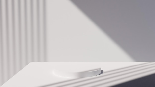 Podium redondeado minimalista en la mesa de mármol con sombra de franja suave renderización de foto premium en 3D