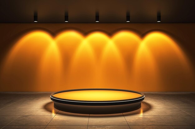 Podium Redondo Iluminado em Design de Interiores Moderno Renderização 3D