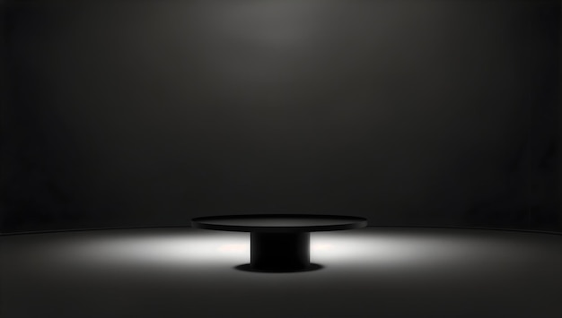 Podium redondo negro elevado con foco en un fondo negro