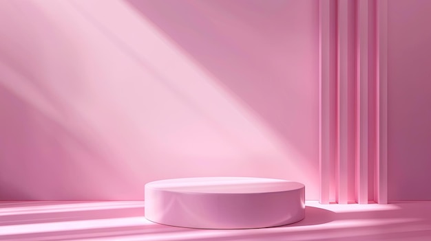 Podium rosa moderno con plataforma redonda y efectos de iluminación suave