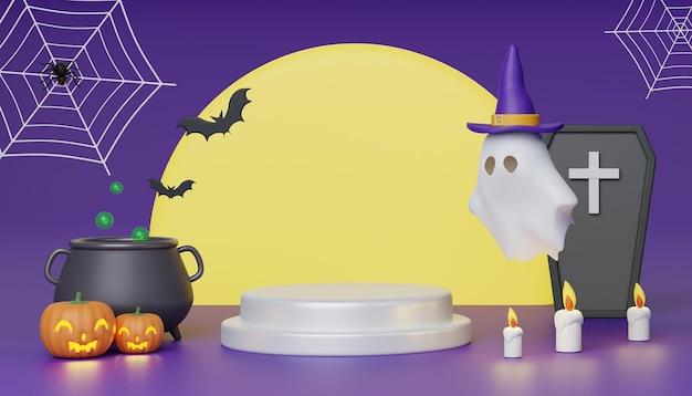 Podium und Bühne für Produkt und minimaler abstrakter Hintergrund für Halloween 3D-Rendering