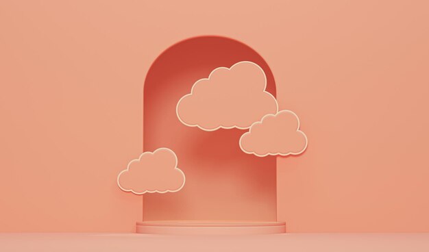 Podium und Wolke auf pastellrosa Szene minimale Produktanzeige 3D-Rendering