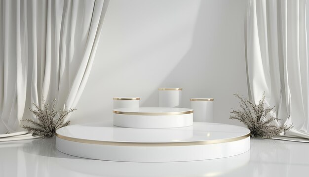 Podiums decorativos isolados em fundo branco