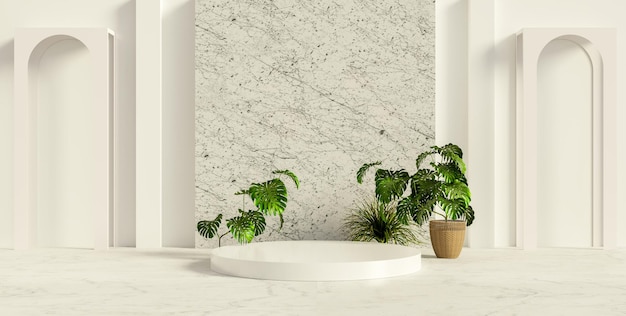 Podiumsdesign für die Produktpräsentation Monstera Borsigiana Mint Variegated 3D-Illustrations-Rendering